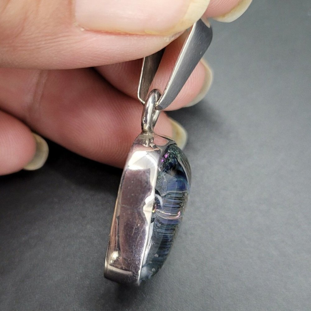 Charles Albert 950 Sterling Silver Pink Dichroic Glass Pendant Rectangular - Picture 4 of 7